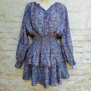 Cleobella Bianca Blue Pink Smocked Mini Dress XS